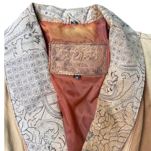 Vintage Suzie's‎ Fashion Genuine Leather Western Jacket Tooled Panels Brown M - Picture 3 of 10